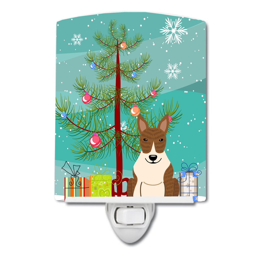 Merry Christmas Tree Bull Terrier Brindle Ceramic Night Light