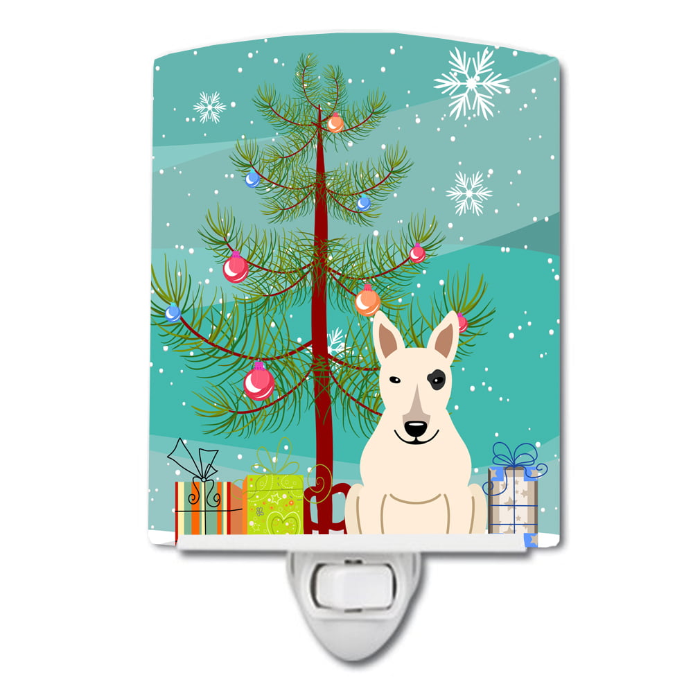 Merry Christmas Tree Bull Terrier White Ceramic Night Light