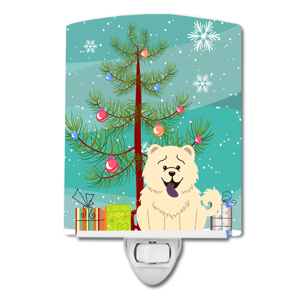 Merry Christmas Tree Chow Chow White Ceramic Night Light