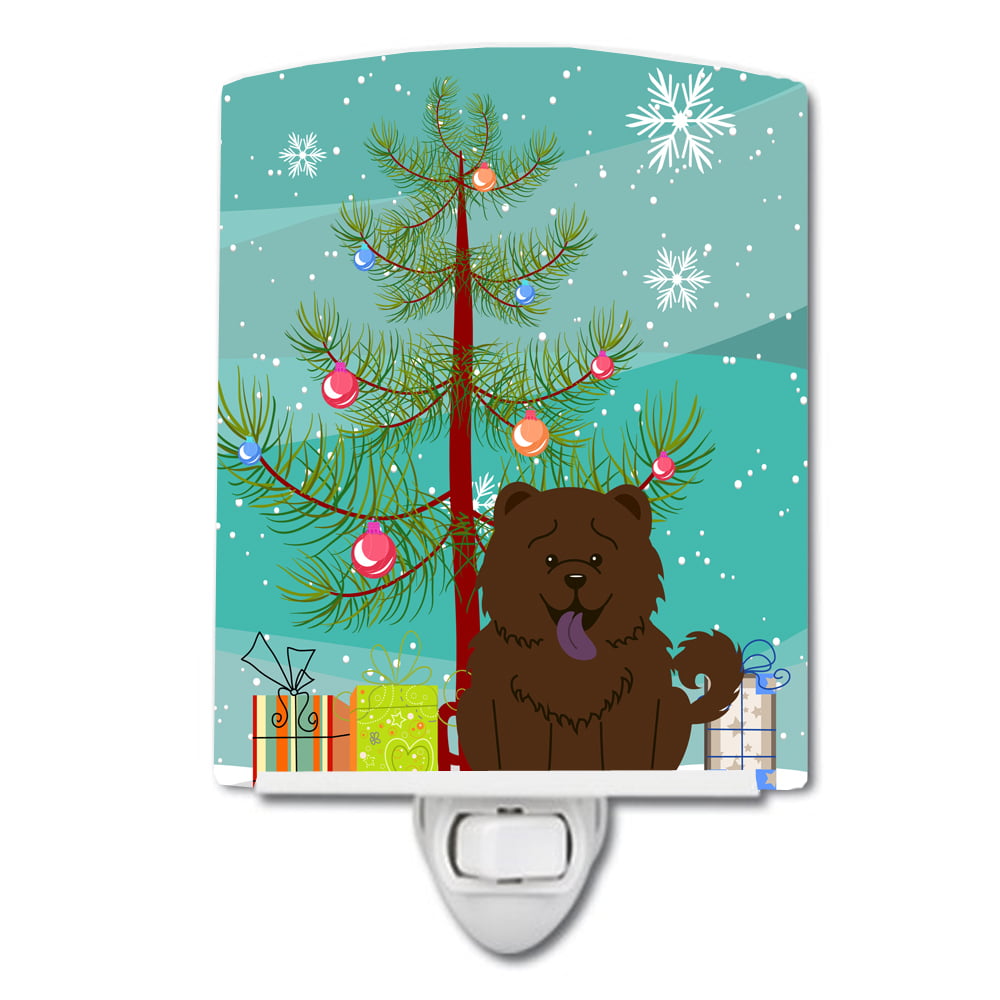 Merry Christmas Tree Chow Chow Chocolate Ceramic Night Light