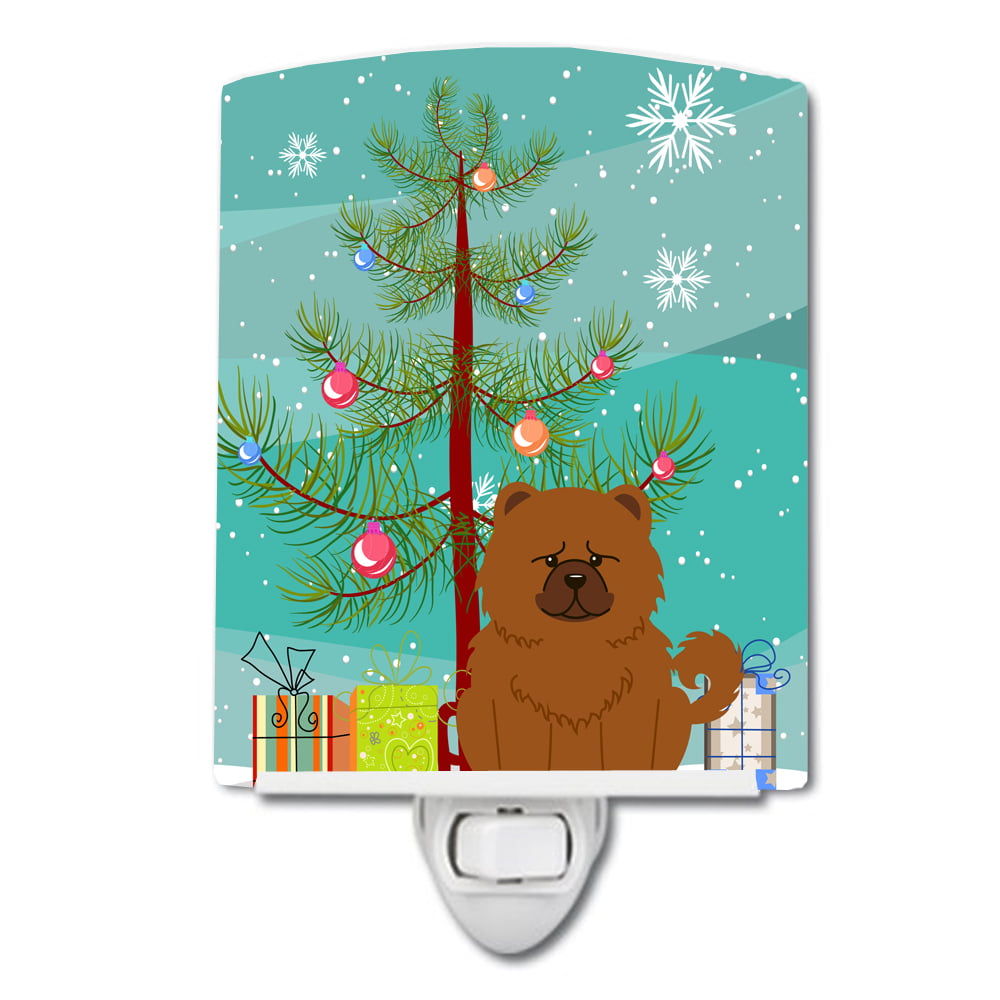 Merry Christmas Tree Chow Chow Red Ceramic Night Light