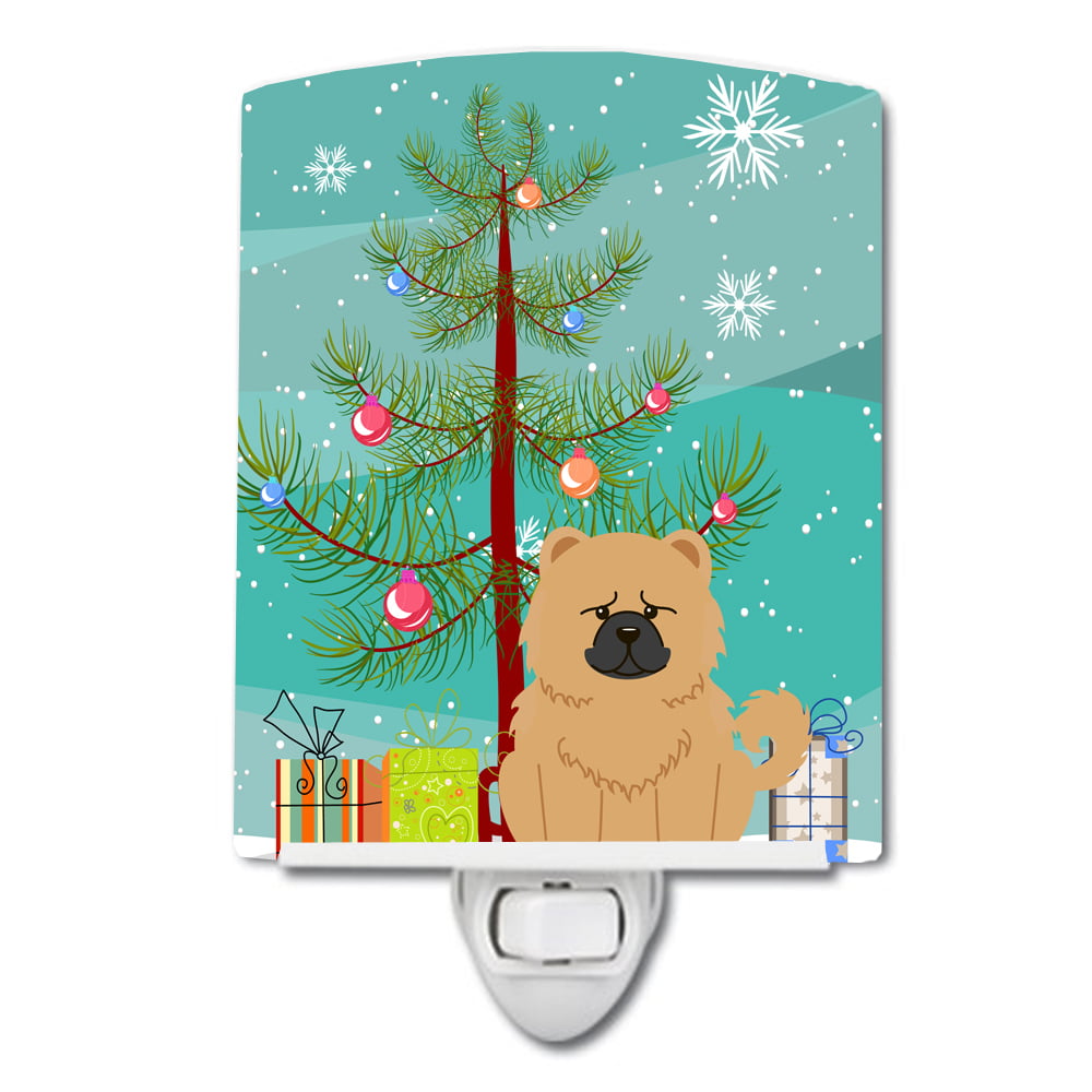 Merry Christmas Tree Chow Chow Cream Ceramic Night Light