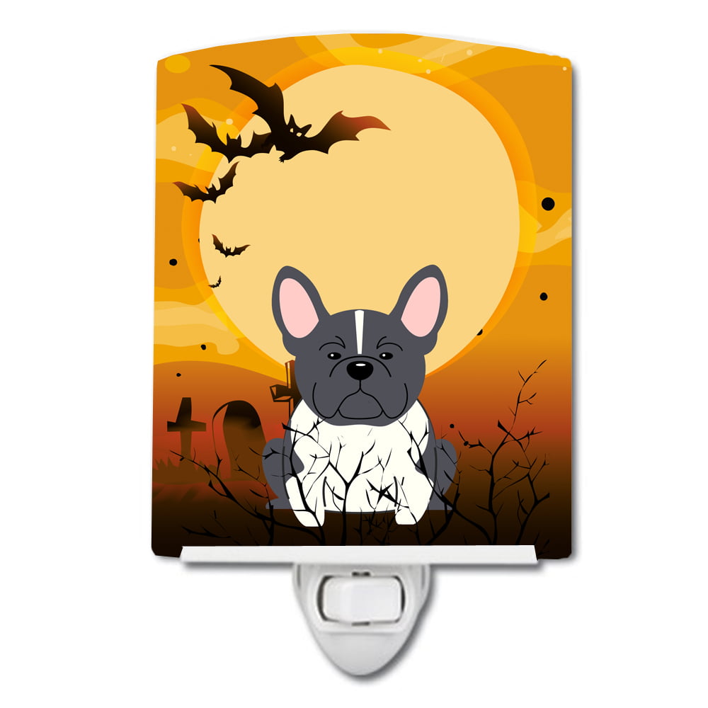 Halloween French Bulldog Black White Ceramic Night Light
