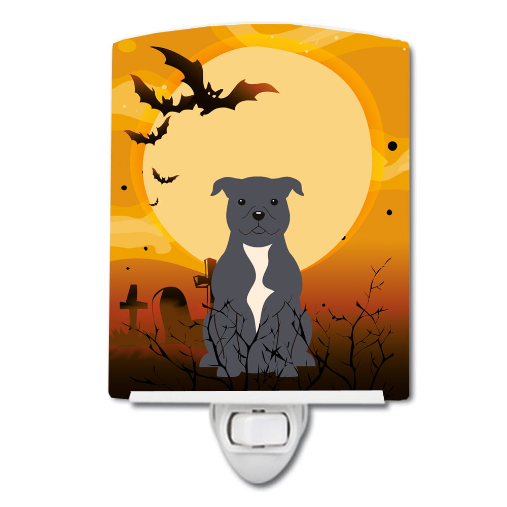 Halloween Staffordshire Bull Terrier Blue Ceramic Night Light