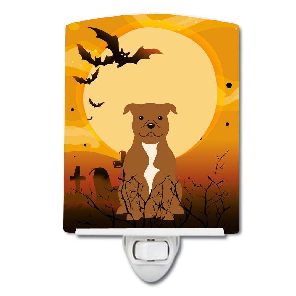 Halloween Staffordshire Bull Terrier Brown Ceramic Night Light