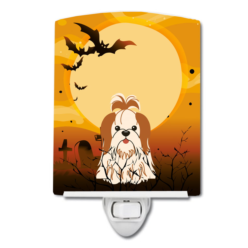 Halloween Shih Tzu Red White Ceramic Night Light