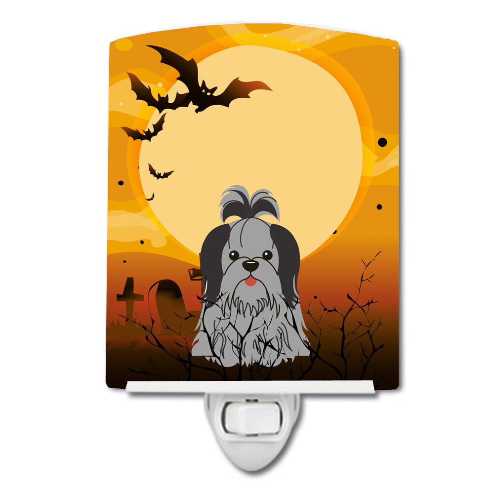 Halloween Shih Tzu Black Silver Ceramic Night Light