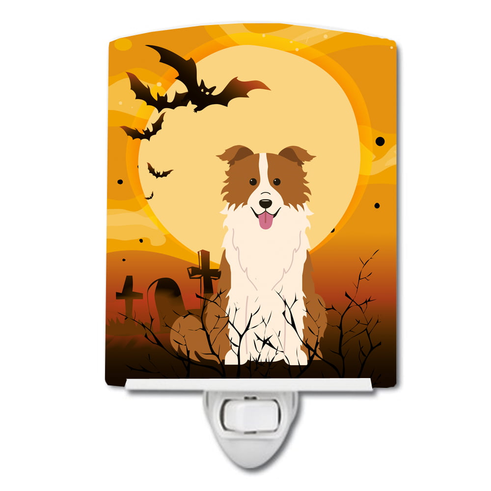 Halloween Border Collie Red White Ceramic Night Light