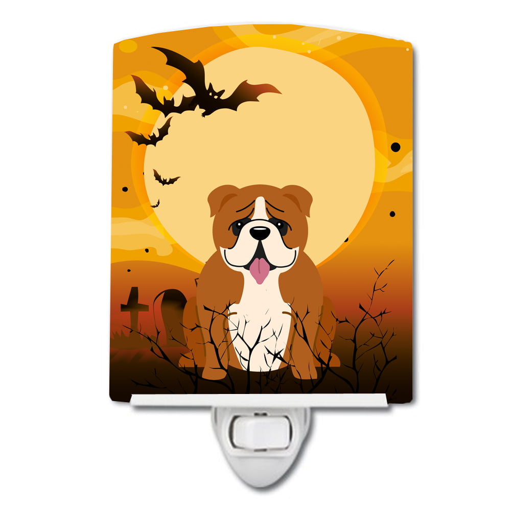 Halloween English Bulldog Red White Ceramic Night Light