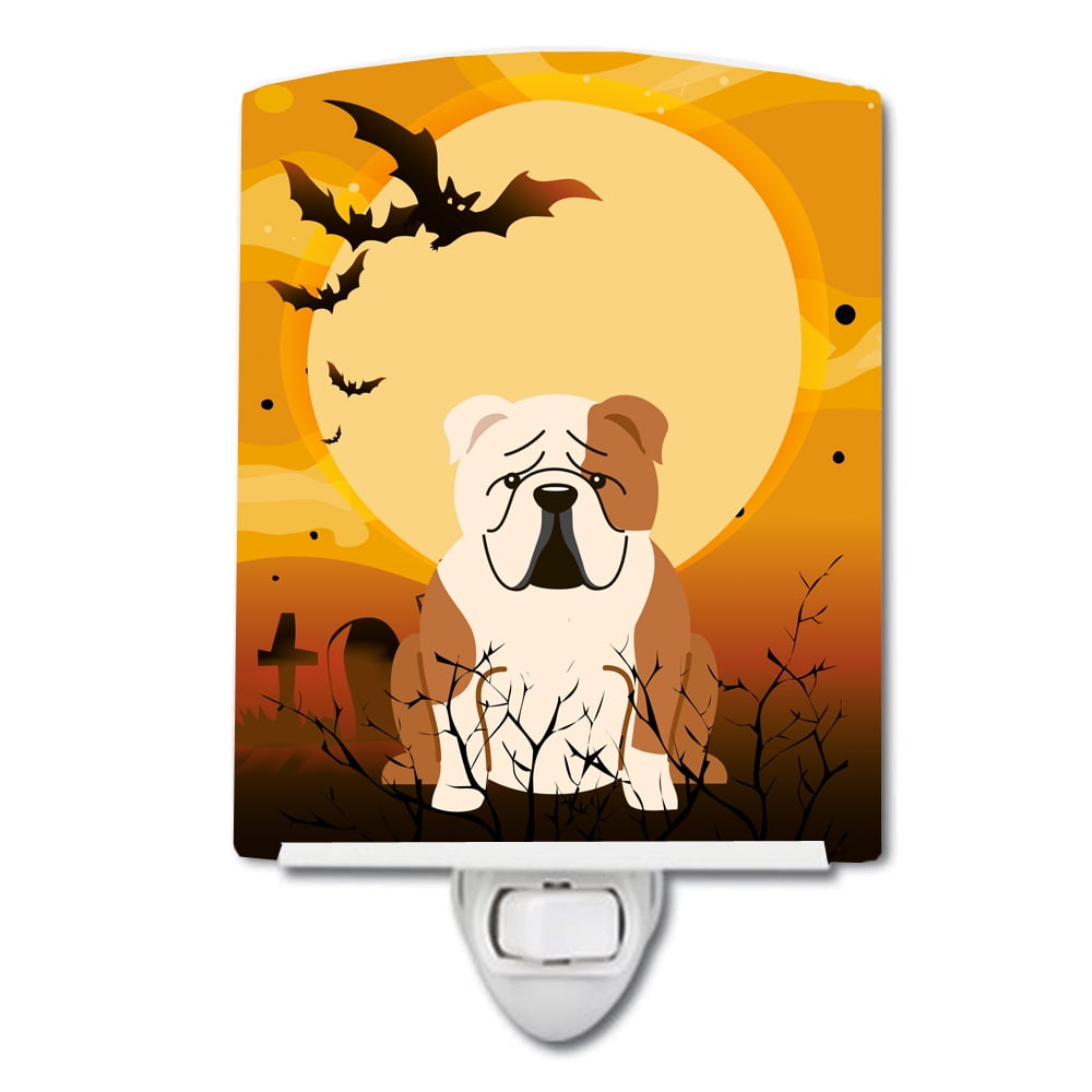 Halloween English Bulldog Fawn White Ceramic Night Light