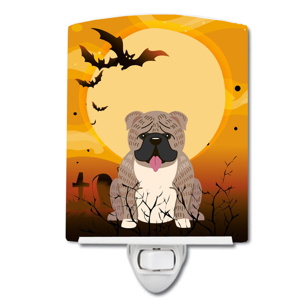 Halloween English Bulldog Grey Brindle Ceramic Night Light