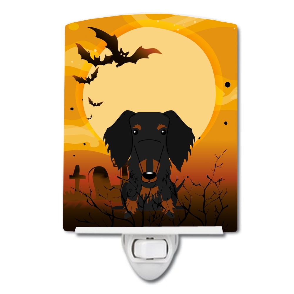Halloween Wire Haired Dachshund Black Tan Ceramic Night Light