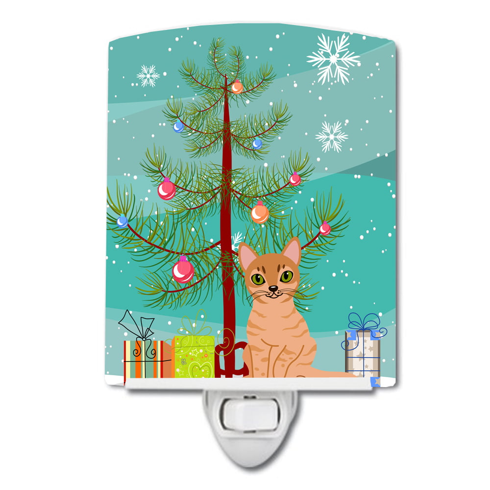 Australian Mist Cat Merry Christmas Tree Ceramic Night Light