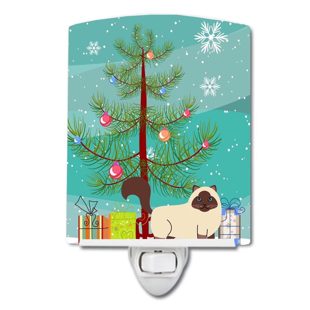 Birman Cat Merry Christmas Tree Ceramic Night Light