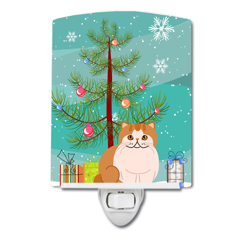 Exotic Shorthair Cat Merry Christmas Tree Ceramic Night Light