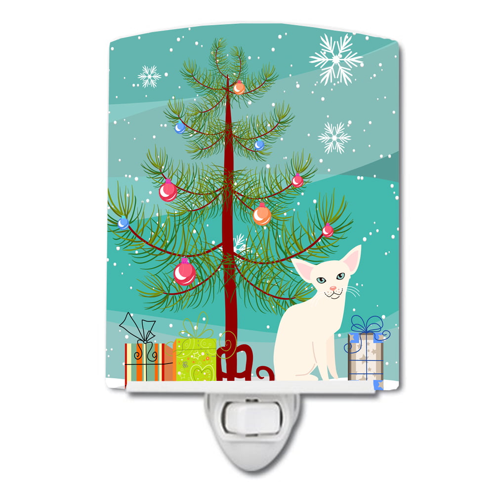 Foreign White Cat Merry Christmas Tree Ceramic Night Light