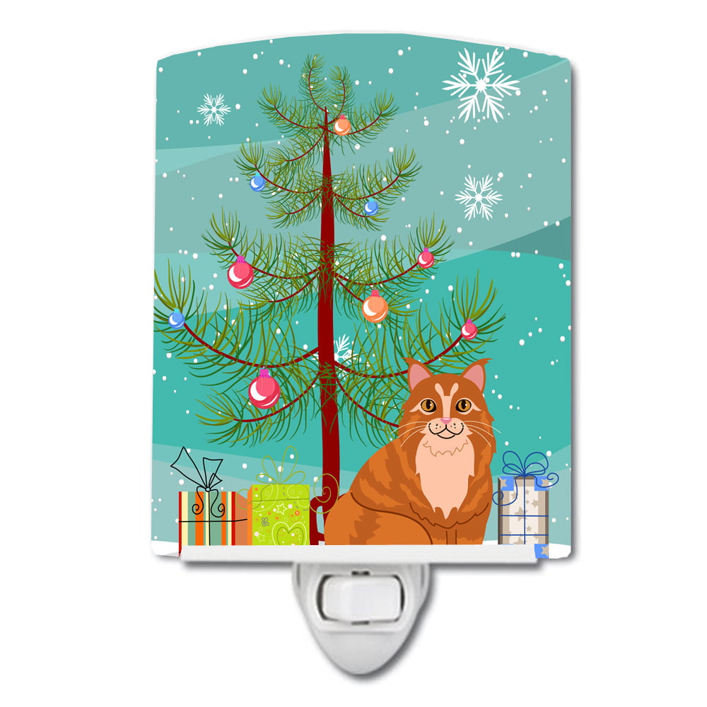 Maine Coon Cat Merry Christmas Tree Ceramic Night Light