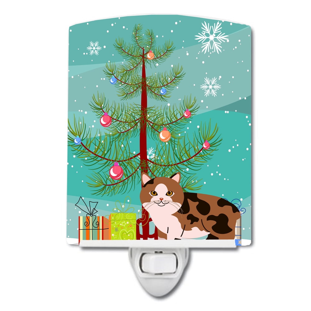 Manx Cat Merry Christmas Tree Ceramic Night Light
