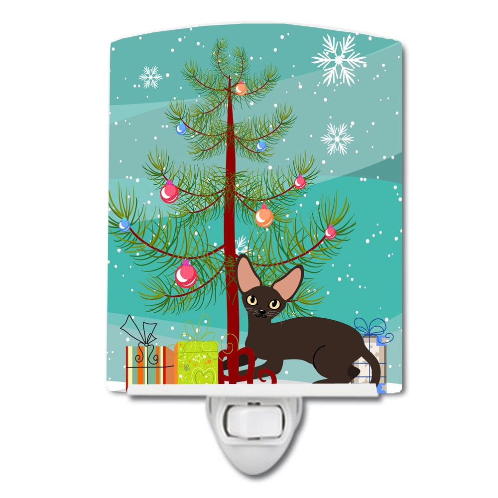 Peterbald Cat Merry Christmas Tree Ceramic Night Light