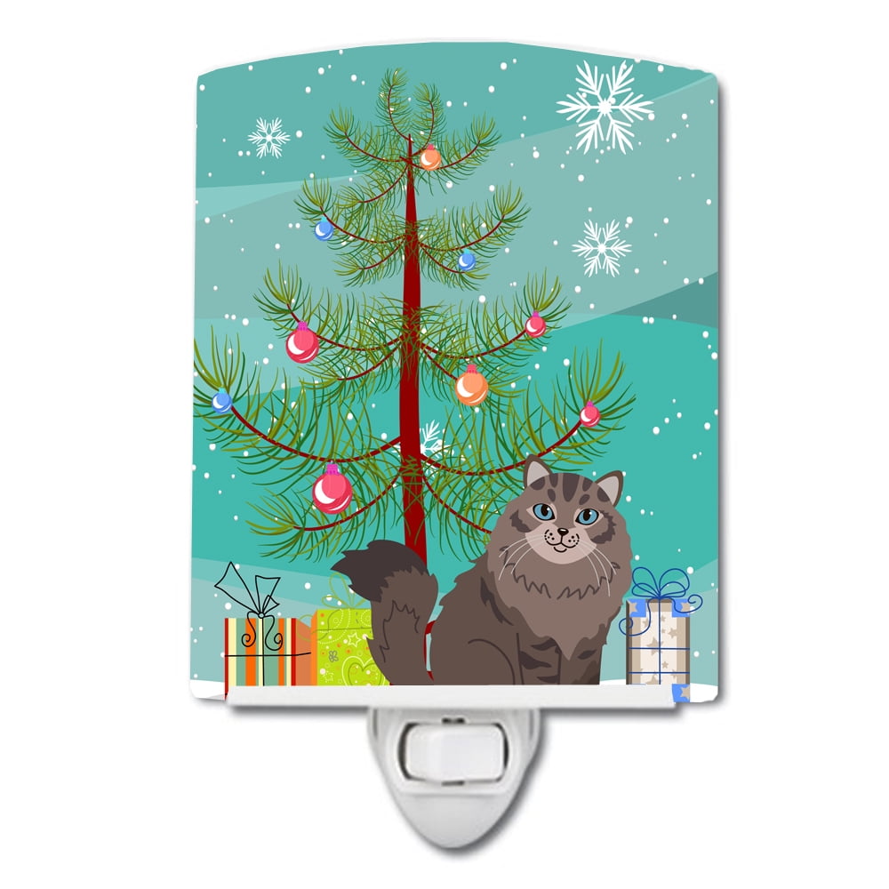 Siberian Cat Merry Christmas Tree Ceramic Night Light