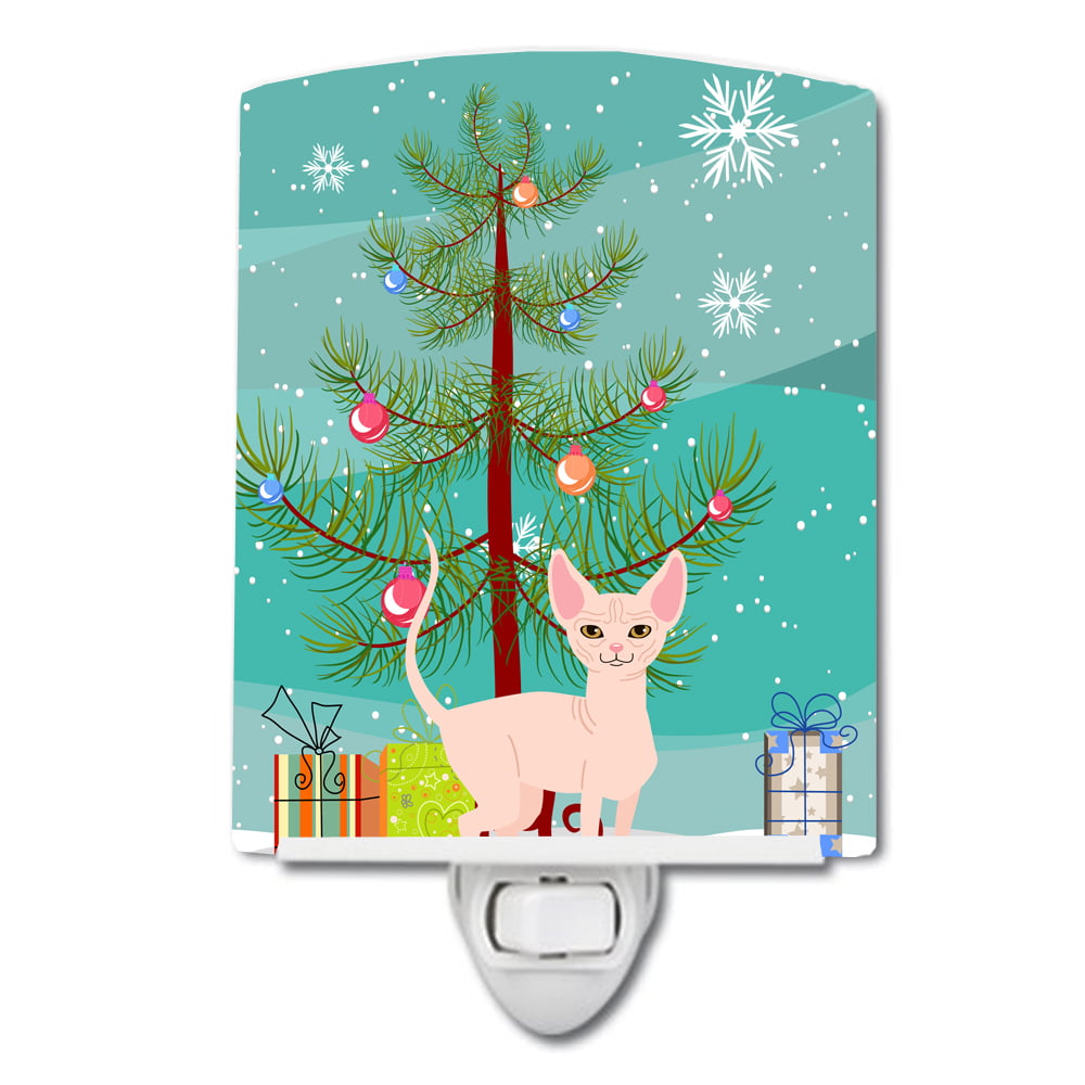 Sphynx Cat Merry Christmas Tree Ceramic Night Light