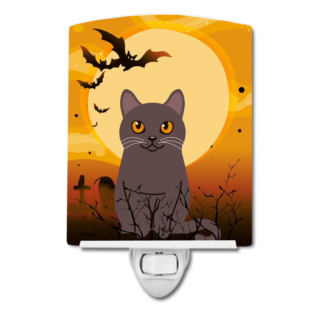 BB4443CNL Halloween Chartreux Cat Ceramic Night Light