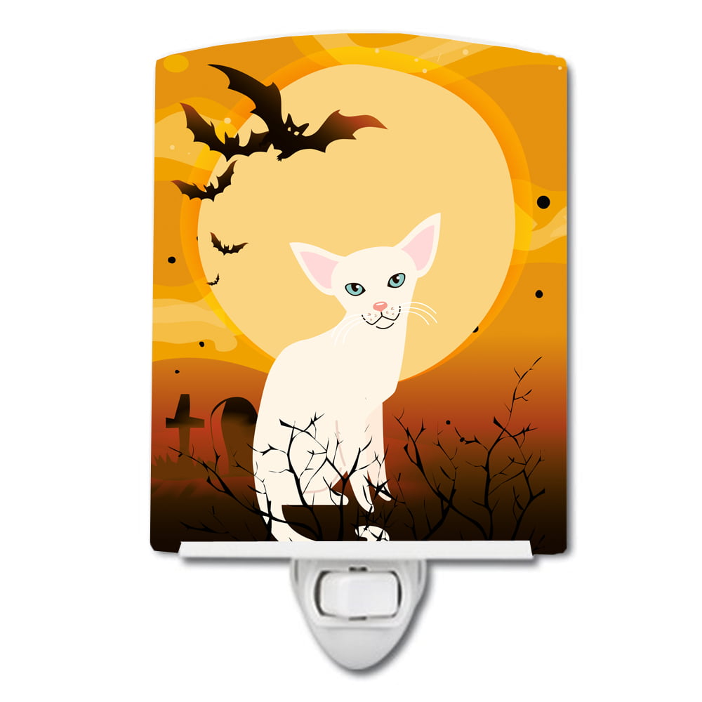BB4445CNL Halloween Foreign White Cat Ceramic Night Light