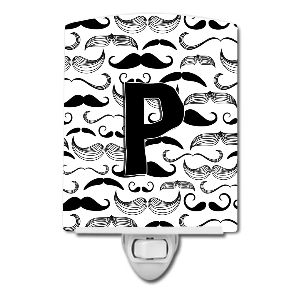 CJ2009-PCNL Letter P Moustache Initial Ceramic Night Light