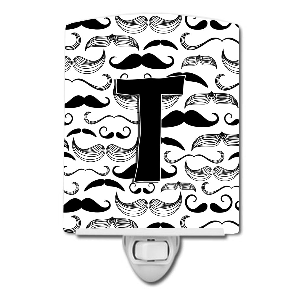Letter T Moustache Initial Ceramic Night Light