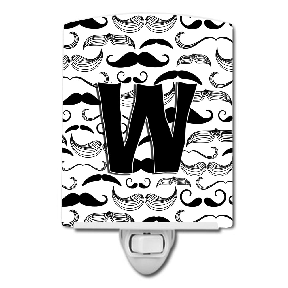 CJ2009-WCNL Letter W Moustache Initial Ceramic Night Light