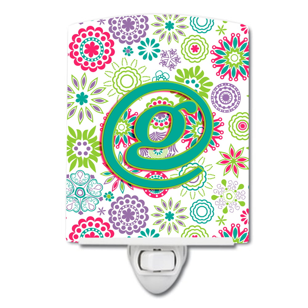 Letter G Flowers Pink Teal Green Initial Ceramic Night Light