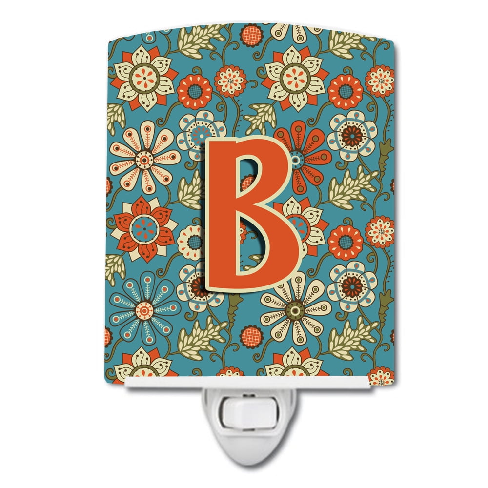 CJ2012-BCNL Letter B Flowers Retro Blue Ceramic Night Light