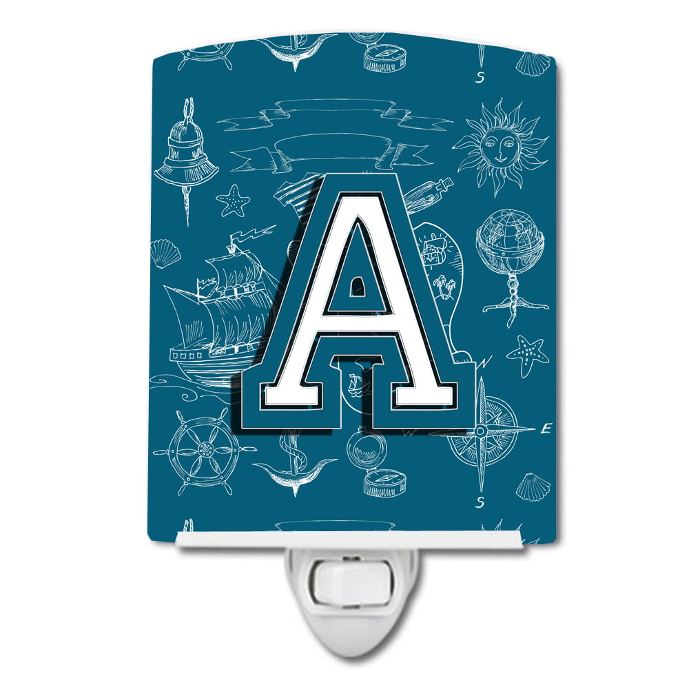 Letter A Sea Doodles Initial Alphabet Ceramic Night Light