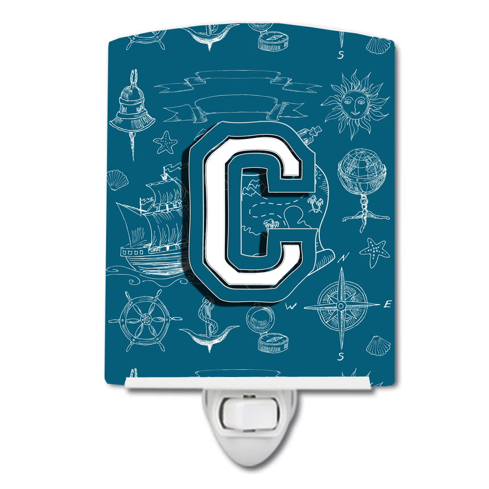 Letter C Sea Doodles Initial Alphabet Ceramic Night Light