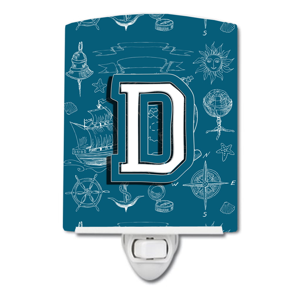 Letter D Sea Doodles Initial Alphabet Ceramic Night Light