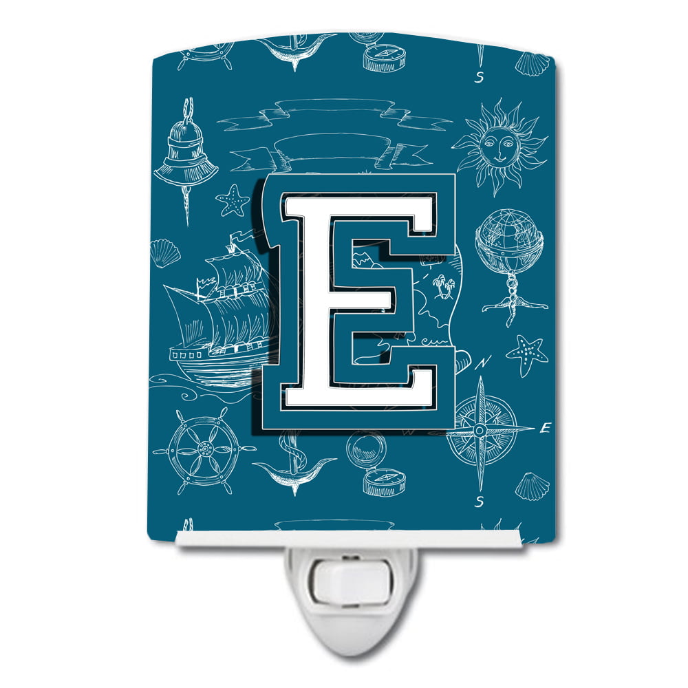 CJ2014-ECNL Letter E Sea Doodles Initial Alphabet Ceramic Night Light