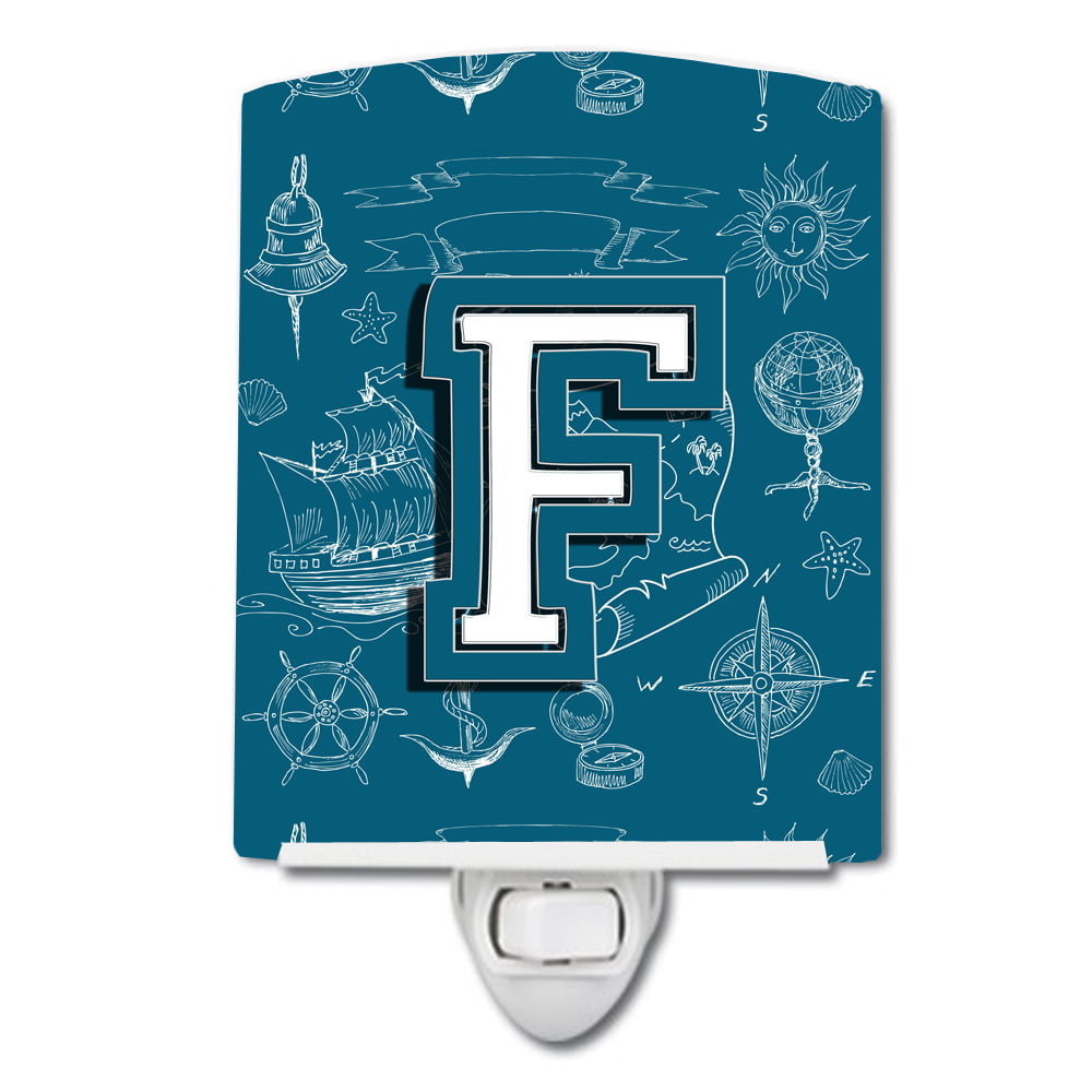 Letter F Sea Doodles Initial Alphabet Ceramic Night Light