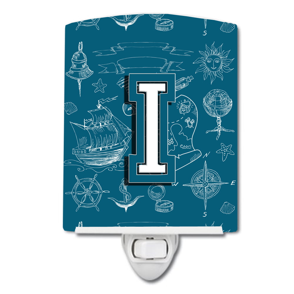 Letter I Sea Doodles Initial Alphabet Ceramic Night Light