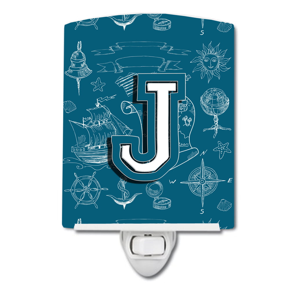 Letter J Sea Doodles Initial Alphabet Ceramic Night Light