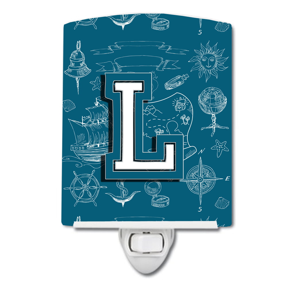 Letter L Sea Doodles Initial Alphabet Ceramic Night Light