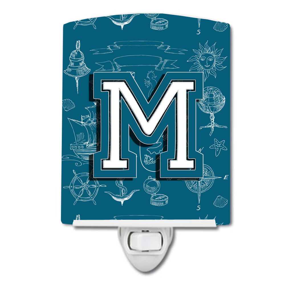 Letter M Sea Doodles Initial Alphabet Ceramic Night Light
