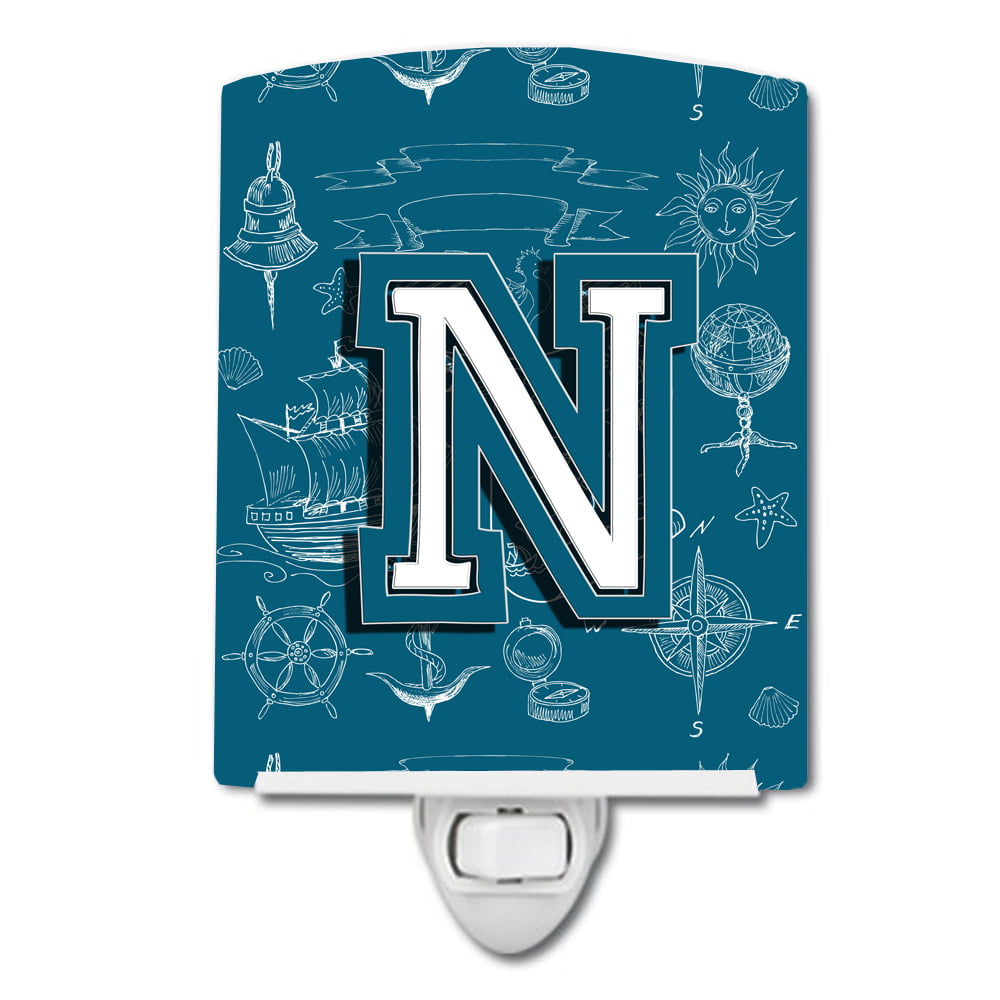 Letter N Sea Doodles Initial Alphabet Ceramic Night Light