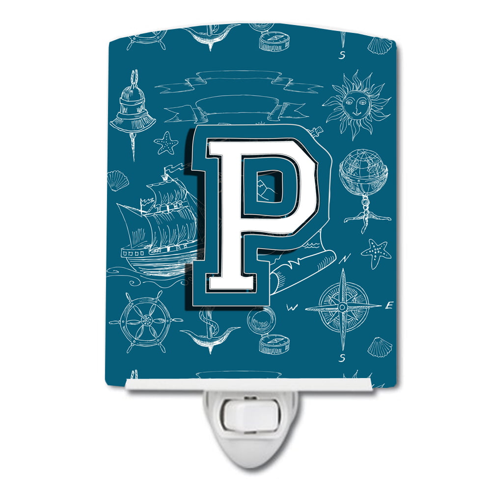 CJ2014-PCNL Letter P Sea Doodles Initial Alphabet Ceramic Night Light