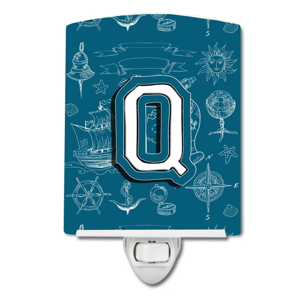 Letter Q Sea Doodles Initial Alphabet Ceramic Night Light