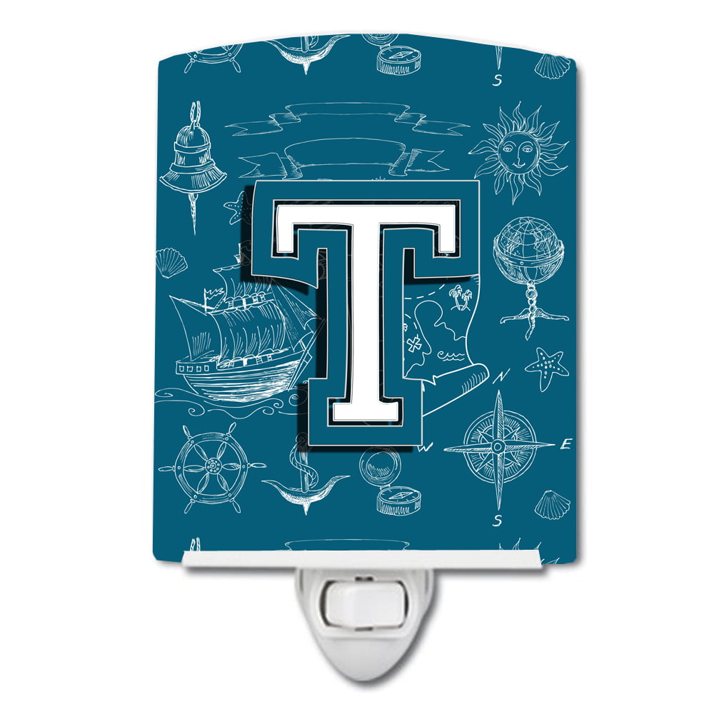 Letter T Sea Doodles Initial Alphabet Ceramic Night Light