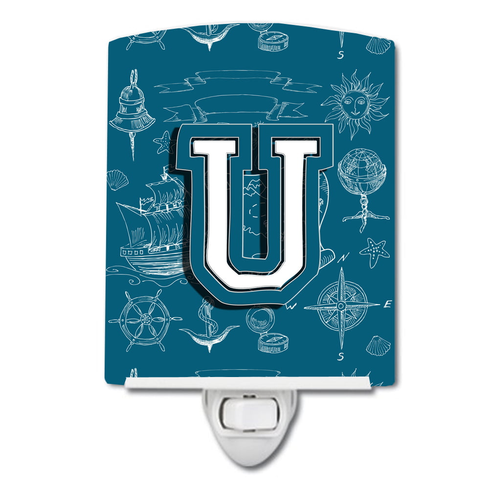 Letter U Sea Doodles Initial Alphabet Ceramic Night Light