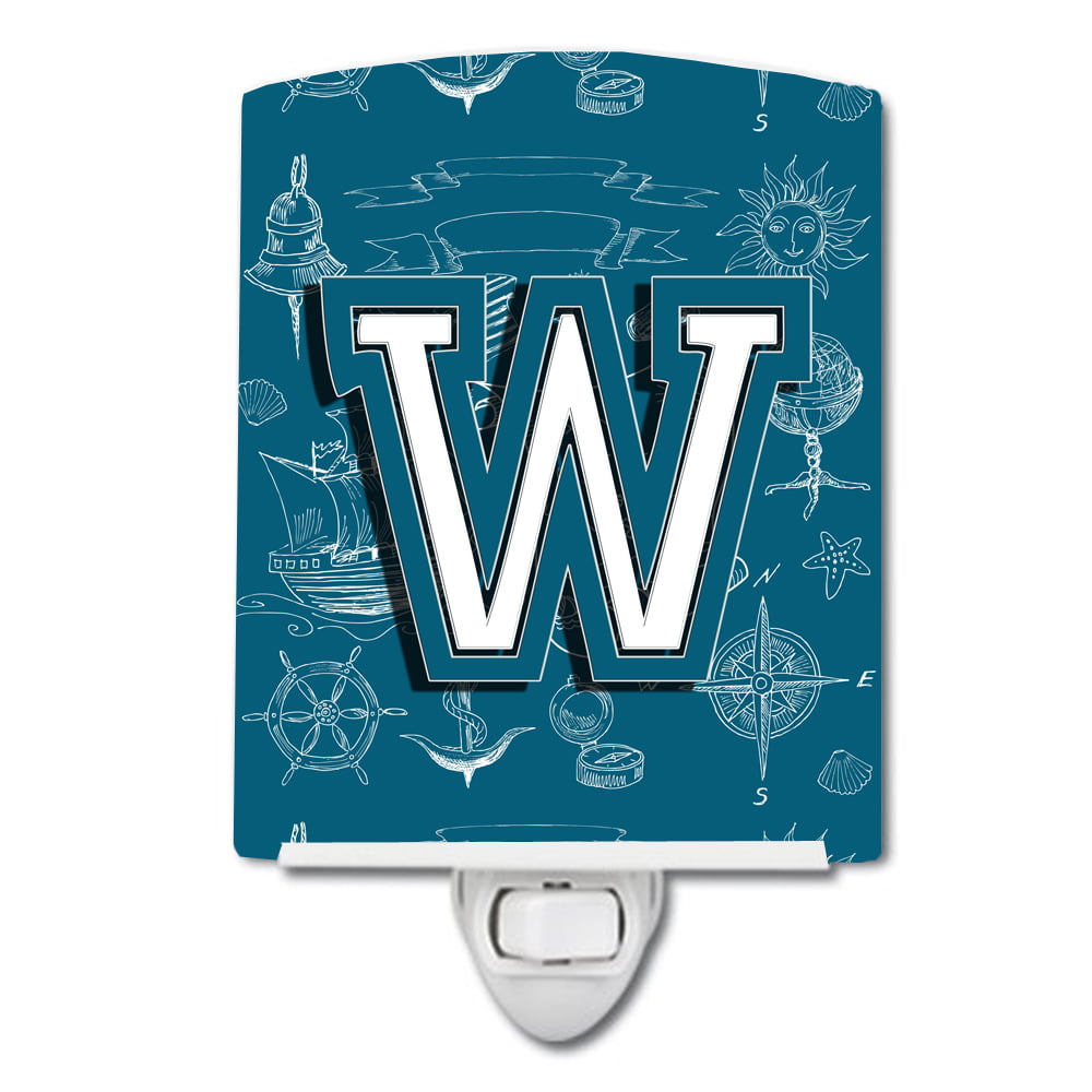 Letter W Sea Doodles Initial Alphabet Ceramic Night Light