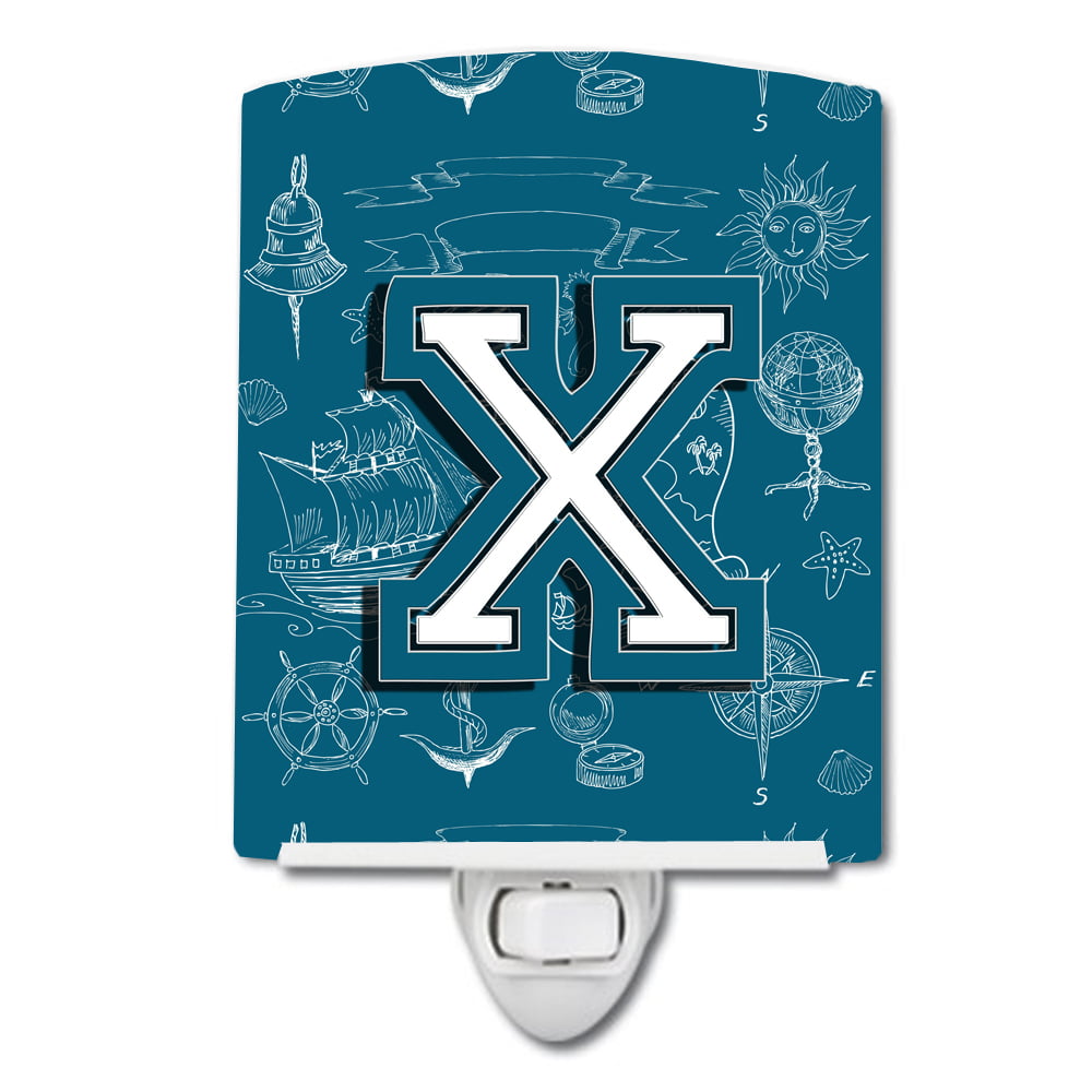 Letter X Sea Doodles Initial Alphabet Ceramic Night Light