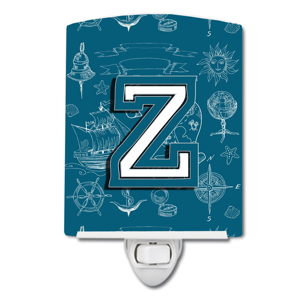 Letter Z Sea Doodles Initial Alphabet Ceramic Night Light