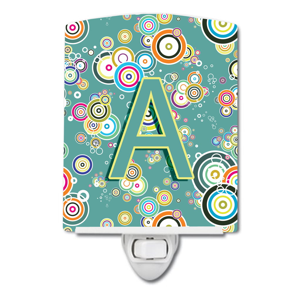 Letter A Circle Circle Teal Initial Alphabet Ceramic Night Light